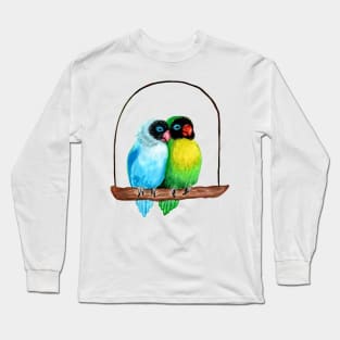 Cute Lovebirds Watercolor Painting Long Sleeve T-Shirt